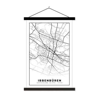 Produktbild von MuchoWow® Textilposter Karte - Ibbenbüren - Karte - Stadtplan 120x180 cm mit schwarzem Rahmen - Fotos