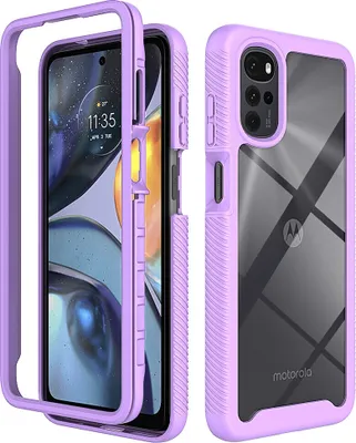 Produktbild von Moto G22 Hülle, Hybrid Transparente Rückseite Robust TPU Bumper Rutschfest Stoßfest Ganzkörper Schutzhülle für Motorola Moto G22 Lila