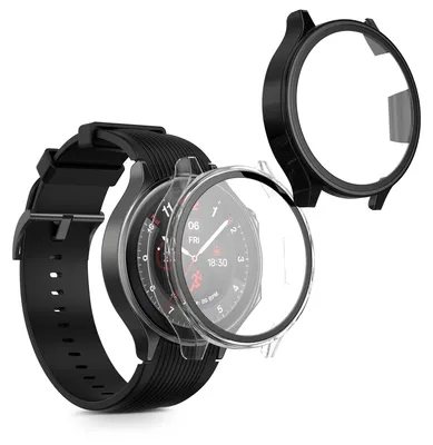 Produktbild von kwmobile 2x Glas Hülle für OnePlus Watch 2 / OPPO Watch X Schutzhülle - Fullbody Fitnesstracker Case Set aus Glas - Transparent Schwarz