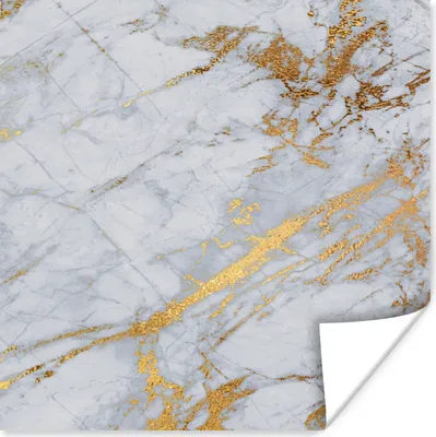 Produktbild von MuchoWow® Poster Marmor - Grau - Gold 50x50 cm - Wohnzimmerdekoration