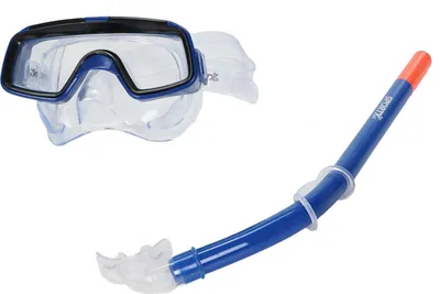 Produktbild von Schnorchel-Set für Kinder mit komfortablem Mundstück, verstellbarem Kopfband und Sicherheitsgläsern, Taucherbrille mit Maske und Schnorchel, blau