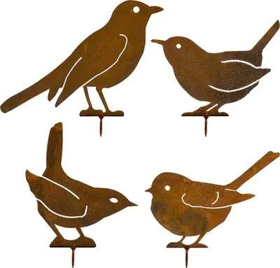 Produktbild von Rost Vogel Gartendeko für Draußen Herbstdeko Outdoor, Garten Deko 4 Rost Metall Vögel Gartenstecker mit Schraube, Legierter Stahl