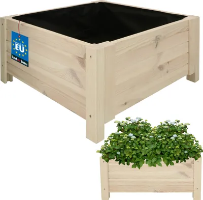 Zdjęcie produktu dla KOTARBAU® Donica Skrzynka Drewniana na Nóżkach 60 x 60 x 30 cm Doniczka Skrzynia z Agrowłókniną Biała