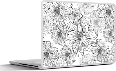Produktbild von MuchoWow® Laptop Aufkleber Sticker Cover Blumen - Schwarz - Weiß - Design 40x30 cm - Laptop Dekoration - Selbstklebend