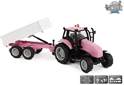 Obrázek produktu pro Kids Globe rosa Traktor mit Trailer Die Cast mit Licht und Sound, Bauernhof