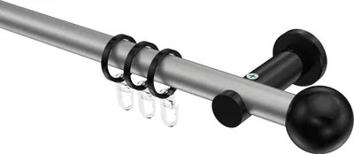 Produktbild von Interdeco Gardinenstange / Vorhangstange Silbergrau / Schwarz, Typ Platon Luino (Kugel), 20 mm Ø 1-läufig, 220 cm