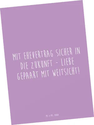 Produktbild von Mr. & Mrs. Panda Postkarte Ehevertrag Zukunft - Lavendeltraum - Geschenk, Heirat, Grußkarte, Vertrauen, Geschenke, Fotokarte, emotionale Sicherheit, Ansichtskarte
