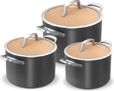 Produktbild von Ninja CW93000DE Premium Keramik grau, Topf-Set, 16 cm, 18 cm und 20 cm Topf