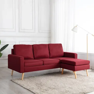 Produktbild von vidaXL 3-Sitzer-Sofa mit Hocker Weinrot Stoff