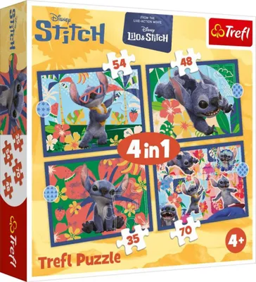 Zdjęcie produktu dla Trefl Puzzle 4w1 Lilo & Stitch, Wakacje na Hawajach, 70 szt., Kreskówki, 4 lat(a)