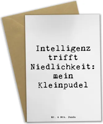 Produktbild von Mr. & Mrs. Panda Klappkarte Spruch Niedlicher Kleinpudel - Weiß - Geschenk, einladungskarten, Intelligenz trifft Niedlichkeit, bezauberndes Wesen, dankeskarten, Grußkarte