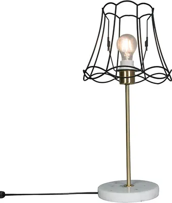 Produktbild von QAZQA - Retro Retro Tischlampe Messing mit Frame-Lampenschirm Granny schwarz 25 cm - Kaso I Wohnzimmer I Schlafzimmer - Stahl Rund - LED geeignet E27
