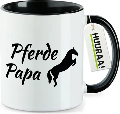 Produktbild von Huuraa Kaffeetasse Pferdepapa Silhouette 330ml Schwarz Keramik Kaffeebecher Geschenkidee
