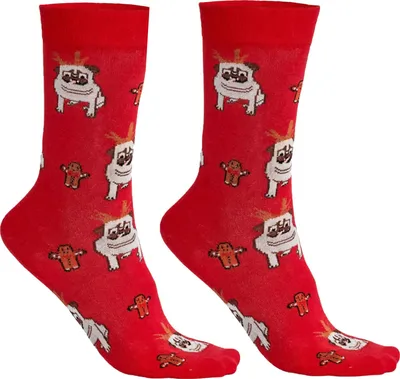 Produktbild von Weihnachtssocken Damen u. Herren mit Mops-Motiv 2er Pack, Farbe:Rot, Größe Socken:36-41