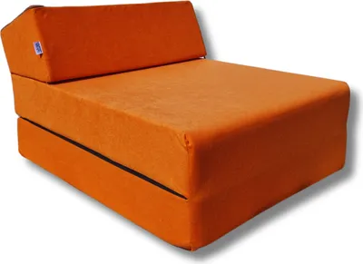An orange floor mattress or folding chair is shown against a white background.