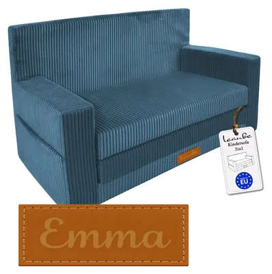 Produktbild von LEANBE Personalisiertes Kindersofa mit Namen – 3-in-1 Spiel- und Schlafsofa für Kinder, Cord Blau