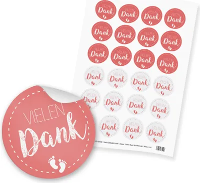 Produktbild von itenga 24x Sticker "Vielen Dank / Fußabdrücke" (Motiv 150) altrosa