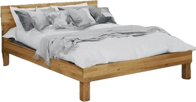 Produktbild von Bett Ringo 1 aus Wildeiche massiv 180x200 mit Holzkopfteil und Holzbeinen