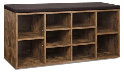 Produktbild von Schuhbank mit 10 Fächern, dunkelbraun, Leinenoptik, 104 x 30 x 48 cm