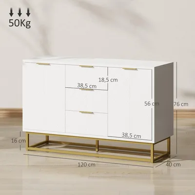 Obrázek produktu pro Úložná skříň - Komoda - Skříň - Úložný nábytek - Komoda - Bílá - 120x40x76 cm - Nastavitelné police