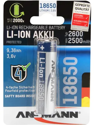 Image de Ansmann 1307-0000 Ansmann Li-Ion 18650 2600mAh 3,6V Akku 9,36Wh 1307-0000