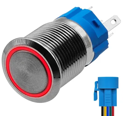 Produktbild von ProRide Metall-Momentanschalter 16 mm 220 V mit LED, spritzwassergeschützt