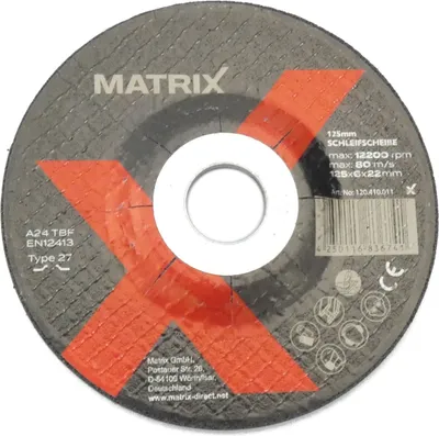 Produktbild von MATRIX Schleifscheibe für Metall 125mm Durchmesser 22mm Achsbohrung