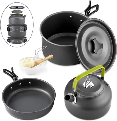 Produktbild von Omgoods – Kochset für Camping – 10-teiliges, zusammenklappbares Pfannenset