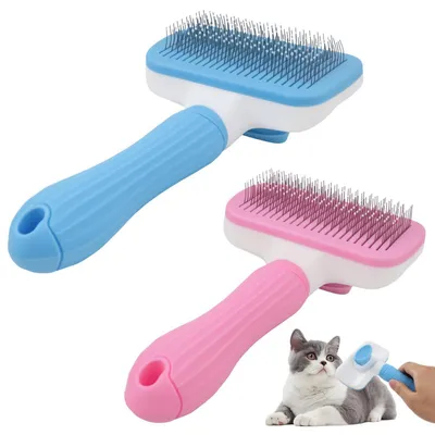 Image de Brosse pour chien, brosse pour chat, lot de 2, pour poils longs et courts, avec poils rétractables