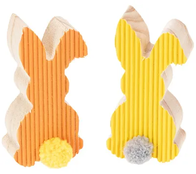 Produktbild von Holzhasen Deko Figuren Set Ostern Frühling Tischdeko Bunt 6 Stück