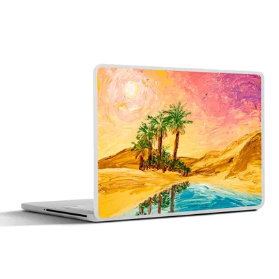 Produktbild von MuchoWow® Laptop Aufkleber Sticker Cover Gemälde - Öl - Palme - Natur - Wasser 25x18 cm - Laptop-Deko
