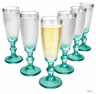 Immagine prodotto di Set di 6 bicchieri da spumante color verde smeraldo, capacità 150 ml, ideali per spumante, Prosecco e champagne