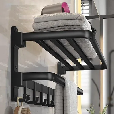 Produktbild von Schwarzes Handtuchhalter-Set, 60 cm, Wandmontage, Bad