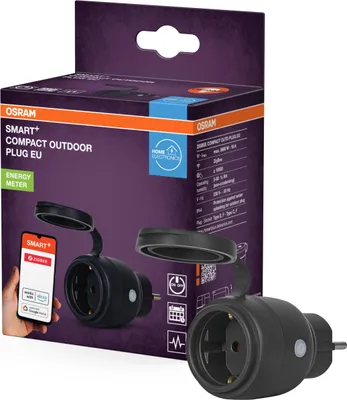 Zdjęcie produktu dla OSRAM SMART+ ZIGBEE gniazdo zewnętrzne EU, gniazdo zewnętrzne z kontrolą zużycia energii w kolorze czarnym wykonane z PP, stopień ochrony IP44, integracja urządzeń z inteligentnym domem