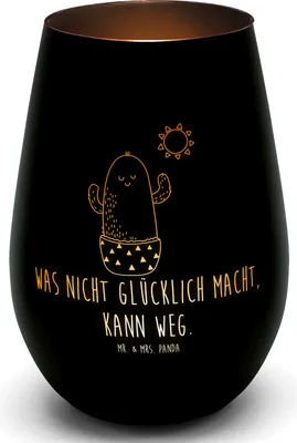 Produktbild von Mr. & Mrs. Panda Laterne Kaktus Sonne - Schwarz - Geschenk, Trennung, Neustart, Scheidung, Teelichthalter, Glas Windlicht, teelichtglas, Kakteen, Glück, Kerzenglas