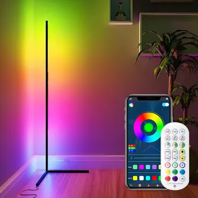 Produktbild von LED Stehlampe RGBIC, 3-teilige Eck-förmige Ambientelampe, Bluetooth App,Standleuchte mit Fernbedienun, Musik Sync Lichtsaeule