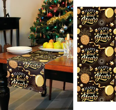 Immagine prodotto di Decorazione da tavola per la celebrazione del Capodanno Decorazione per feste glamour Decorazione per il Capodanno festivo Runner da tavola Design per il cenone di Capodanno Celebrazione glamour di Capodanno, Colore: Nero