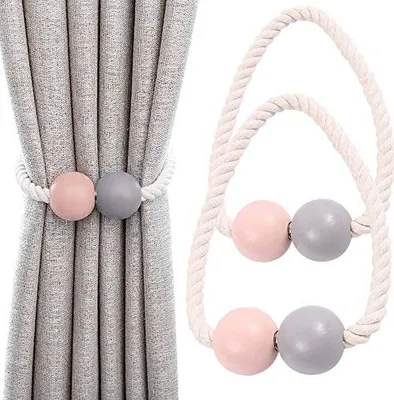 Produktbild von Magnetische Vorhang Raffhalter 2 Stück Vorhang Raffhalter Kinderzimmer Holz Fenster Drapieren Holdbacks Vorhang Clips für zu Hause, Wohnheim, Büro, Hotel Fenster Dekorative, Pink, Grau