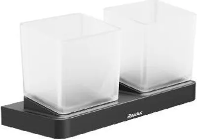 Produktbild von Ravak 10° - Zahnputzbecher mit Halter, Schwarz/Glas X07P558