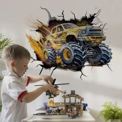 Immagine prodotto di Adesivo da parete 3D Monster Truck - Decorazione per camera dei ragazzi - Adesivo per camera da letto - Adesivo per sala giochi - Autoadesivo e rimovibile - Adesivo in vinile - Decorazione da parete