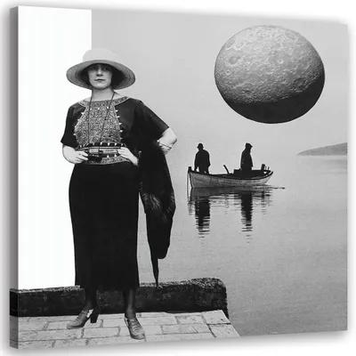 Image de Tableau sur toile Femme Impression artistique abstraite noir et blanc 40x40 cm