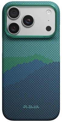 Produktbild von Aramid Handyhülle für iPhone 18 Pro / 17 Pro, PITAKA Ultra-Slim Case mit MagSafe, Grün und Blau mit Polyamid