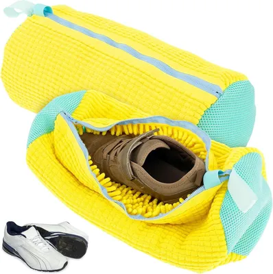 Immagine prodotto di set di 2 sacchetti per il lavaggio delle scarpe 39 x 19 cm per lavatrice, rete in poliestere per la pulizia delle scarpe da ginnastica, giallo - S2HOEPURE