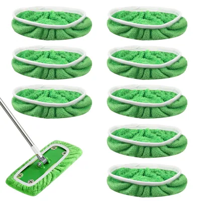 Produktbild von Wiederverwendbare Mikrofaser Wischbezüge - 8 Stück für Nass- und Trockenreinigung - Waschbare Mopp-Tücher für Bodenwischer - 25,4 x 11,5 cm