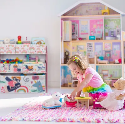 Produktbild von Relaxdays Kinderregal mit 6 Aufbewahrungsboxen, HxBxT: 66 x 63 x 30 cm, Mädchen, Spielzeugregal fürs Kinderzimmer, bunt