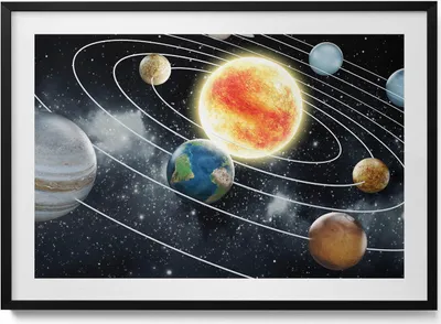 Produktbild von Sonnensystem– Wandbild mit Rahmen – Gerahmtes Bild  – Wanddekoration – 100x70 cm –  Schwarz Rahmen