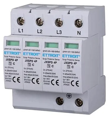 Immagine prodotto di Scaricatore di sovratensione 220V Tipo T2 4 Poli 275V 20kA-40kA Occupa 4 Moduli DIN Ettroit JX5420