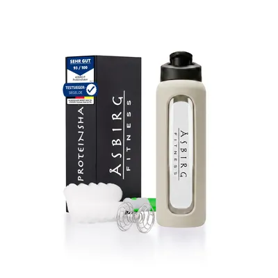 Produktbild von Asbirg | Glas Protein Shaker 700ml – BPA-frei, auslaufsicher & robust – Eiweiß Shaker aus Borosilikatglas – Trinkflasche für Fitness & Sport