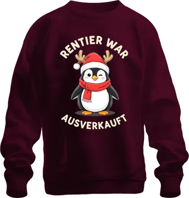 Produktbild von Rentier war t Pinguin Weihnachten lustig Geschenk Uni Sweatshirt Pullover, Burgundy, 3XL