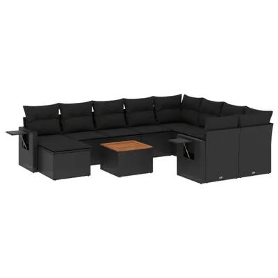 Produktbild von 11-tlg. Garten-Sofagarnitur mit Kissen Schwarz Poly Rattan